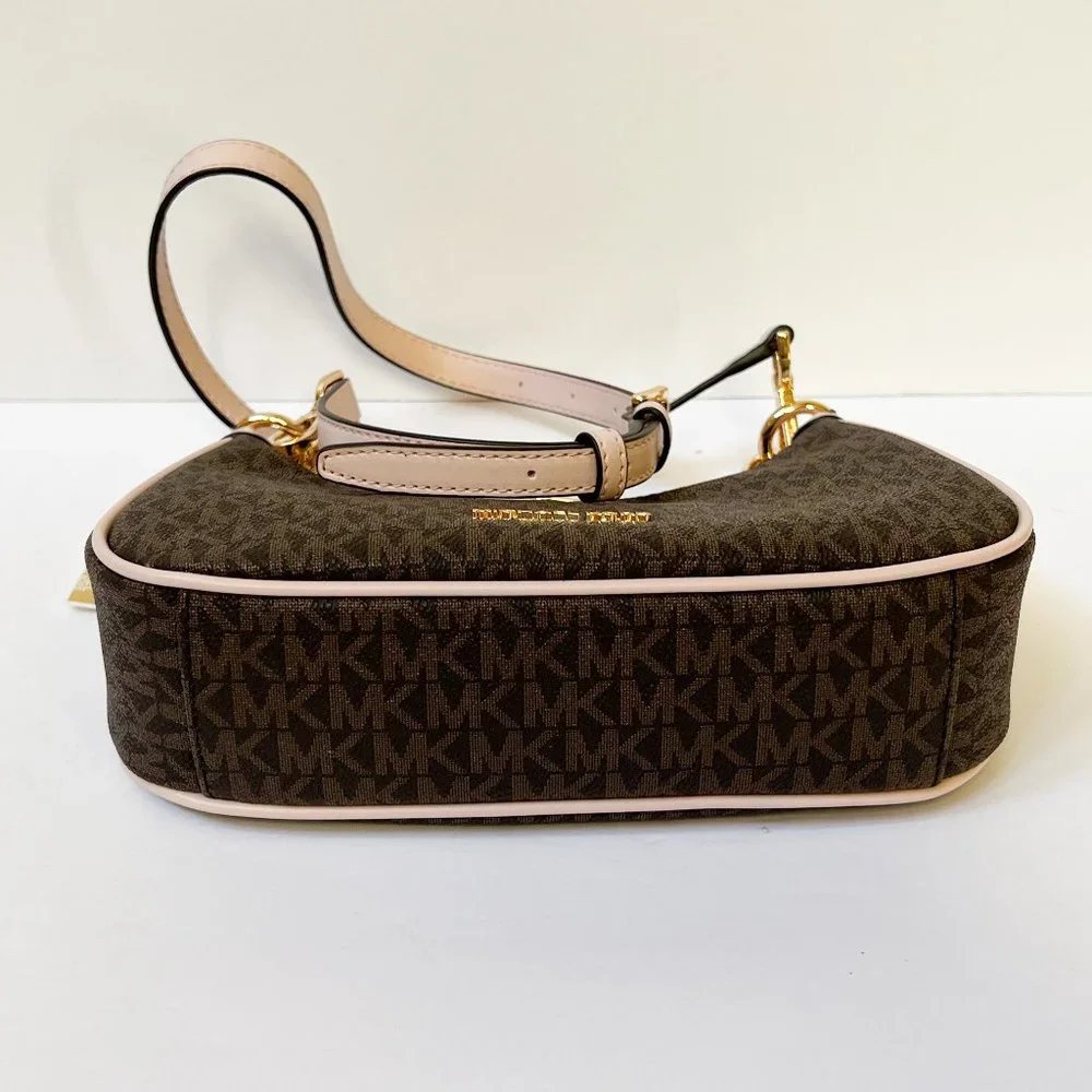 Michael Kors Cora Medium Zip Shoulder Crossbody Bag MK Brown Pink - Picture 8 of 14